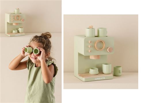 Figurine pour enfant Sklum Cafetière en bois Thera Create Kids