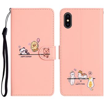 Coque pour iPhone X/XS Portefeuille Résistant aux Chocs Rabattable Support avec Protection Etui à Rabat en Cuir PU avec Porte-cartes Magnétique et Cordon ZURSANA Rose - 1