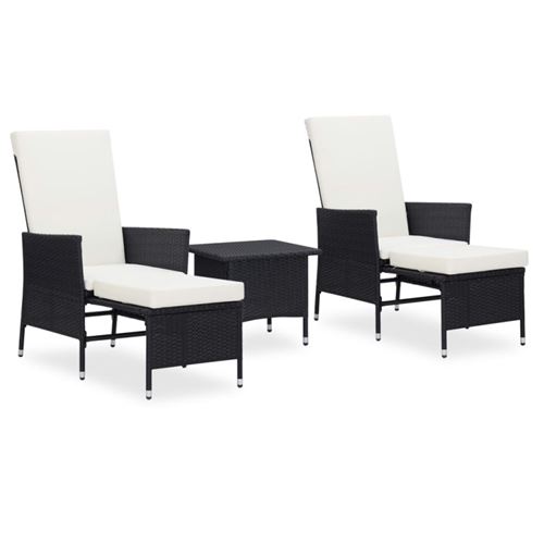 vidaXL Salon de jardin 3 pcs avec coussins Résine tressée Noir