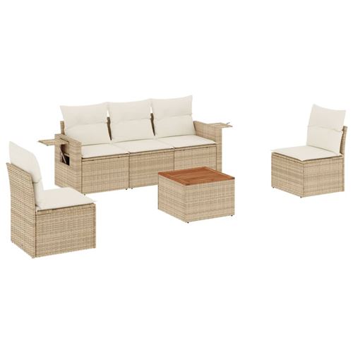 Salon de jardin vidaXL avec coussins 6 pièces beige résine tressée