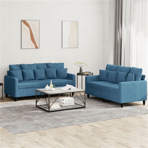Non Communiqué Bleu Vidaxl Ensemble De Canapés 2 Pcs Avec Coussins Velours3201709
