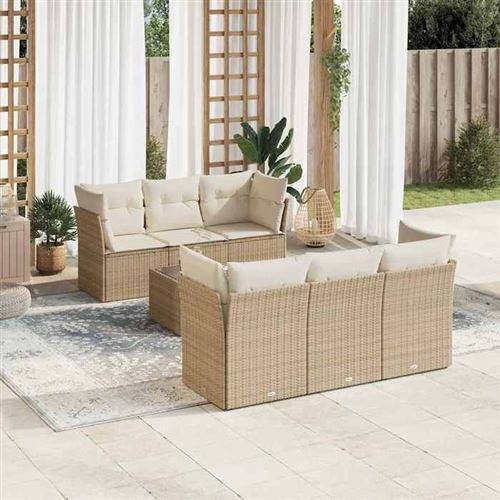 Non Communiqué Beige Vidaxl Salon De Jardin Modulable - Lot 7 Pièces - Rotin - 6 Personnes