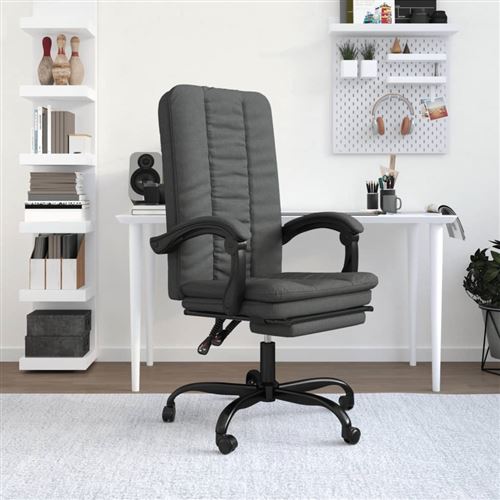 vidaXL Fauteuil Inclinable de Bureau, Chaise Pivotante avec Dossier et Repose-pied Réglables, Siège de Bureau, Moderne, Gris Foncé Tissu