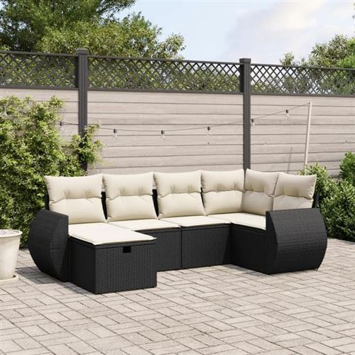 Vidaxl Noir Salon De Jardin Avec Coussins 6 Pcs, Canapés De Terrasse, Ensemble De Meubles De Patio, Mobilier D'extérieur, 3264102 - Image 3