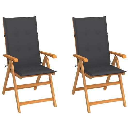 VIDAXL - Chaises de jardin - Teck - Anthracite - Lot de 2 - Image 2