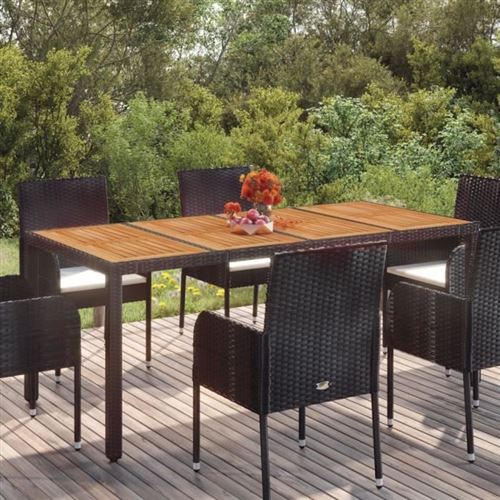 Non Communiqué Noir Vidaxl Table De Jardin Dessus En Bois 190X90x75 Cm Résine Tressée 319905