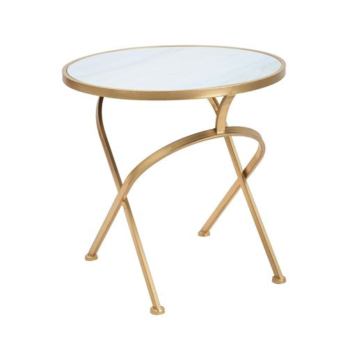 GENERIQUE - Table basse ronde - Marbre et métal doré - 50 x 50,5 cm - Image 4