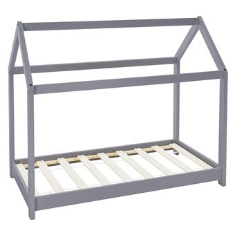 ML-Design Lit Cabane Enfant 70x140 cm avec Toit et Sommier à Lattes, Gris Clair en Bois - 1