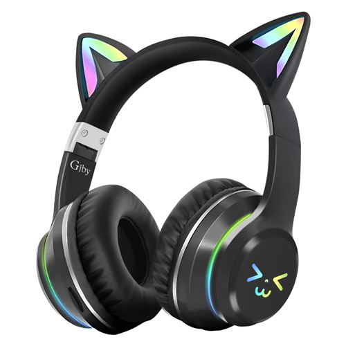 Casque Bluetooth Oreilles de Chat Lumineuses Avizar Noir 