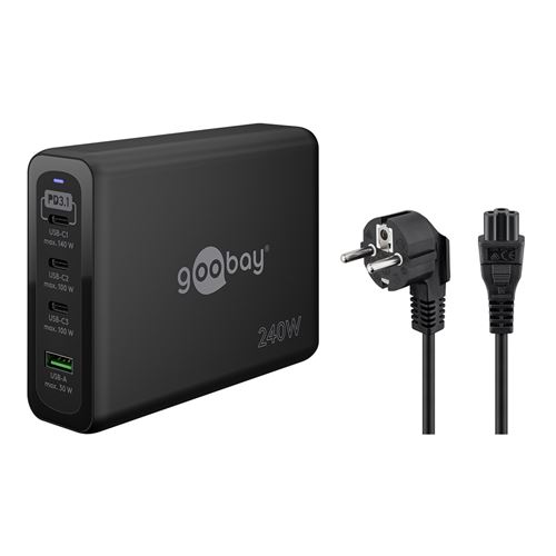 GOOBAY Chargeur secteur gan 3x usb type c et 1x usb type a 240 watts - noir