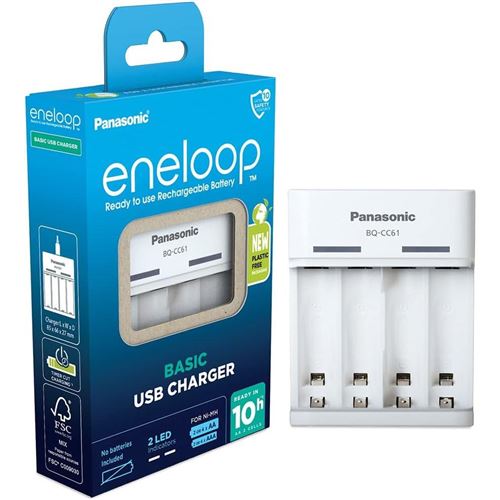 PANASONIC Eneloop Chargeur Basic USB BQ-CC61 pour AA/AAA Sans Accus