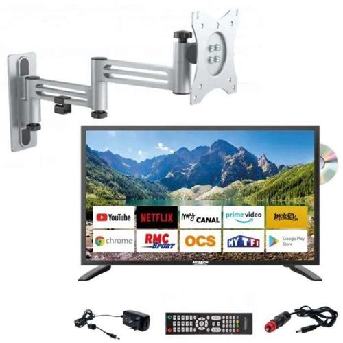 Pack tv led 22 pouces smart connect lecteur dvd support tv double bras 55 cm full hd android 11 ANTARION