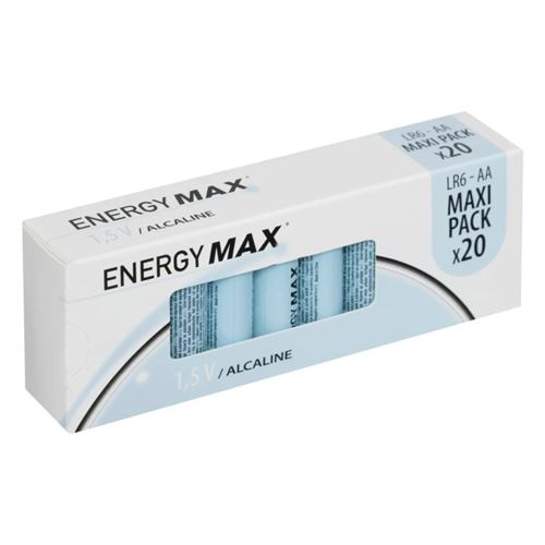 Energy Max - Lot de 20 Piles LR06 Alcaline 5cm Bleu