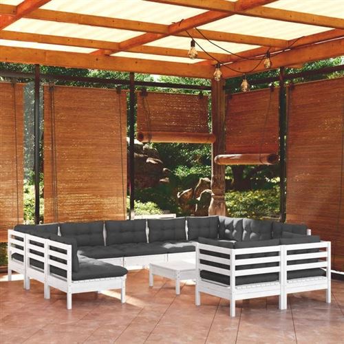 Non Communiqué Blanc Salon De Jardin Vidaxl Bois Massif Gris 4 Pieces 12 Personnes