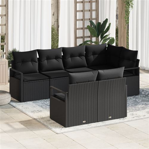 vidaXL Ensemble de canapé de jardin 7 pc Noir polyrotin