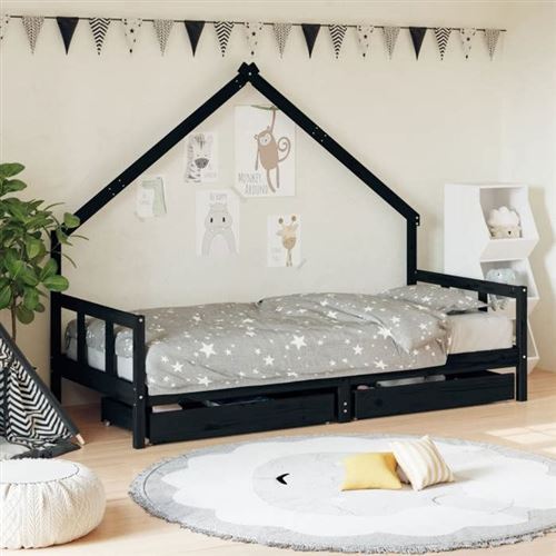 vidaXL Cadre de Lit pour Enfants avec Tiroirs, Lit Simple avec Sommier à Lattes, Meuble de Chambre à Coucher, Scandinave, 834554