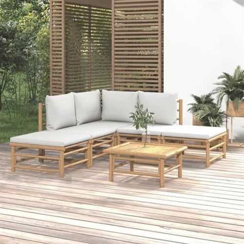 Non Communiqué Gris Salon De Jardin Modulable Vidaxl 5 Personnes Bambou 69 X 55 X 65 Cm 6 Pieces