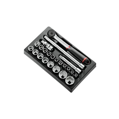 Module 23 Pièces Cliquet Douilles 1/2' 6 Pans Métriques Facom - Mod.S161-36Pb