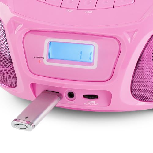 auna Roadie Sing Boombox lecteur CD MP3 radio FM USB Bluetooth + micro -  rose - Radio - Achat & prix