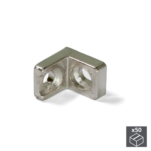 Emuca Équerre d'assemblage pour meubles, 20.5 x 20.7 mm, 2 perçages, Acier, Nickelé, 50 ut.