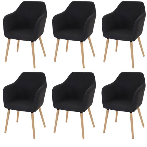6x chaise de séjour / salle à manger Malmö T381 tissu, gris foncé