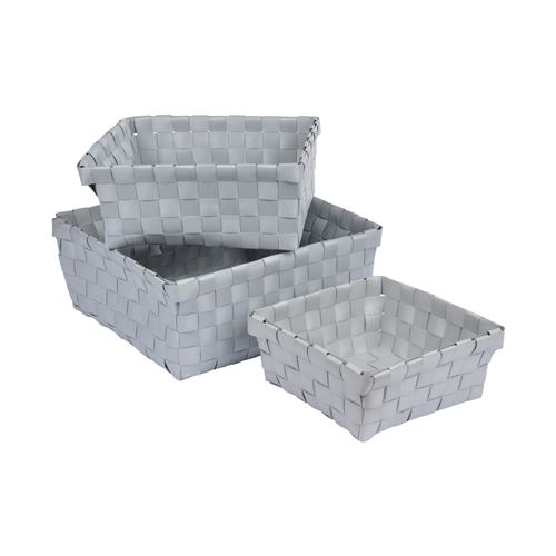 set de 3 paniers tressé plastique 14,5/18/21,5cm vitamine gris clair
