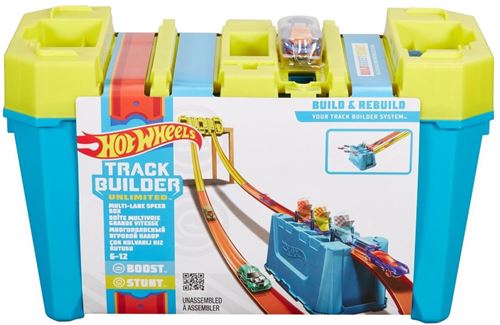Hot Wheels boîte de construction de voies garçons 36 cm jaune/bleu 19 pièces