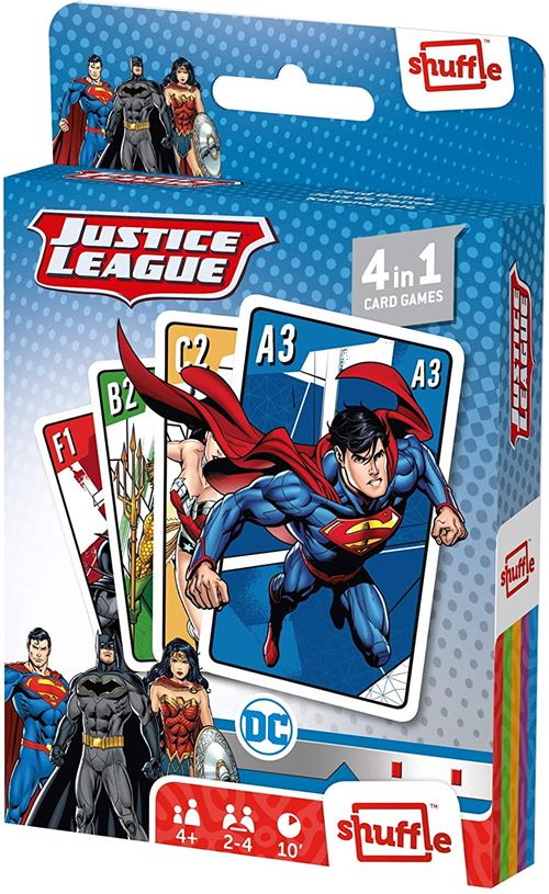 Shuffle jeu de cartes 4 en 1 Ligue de la justice cartonné 32 pièces