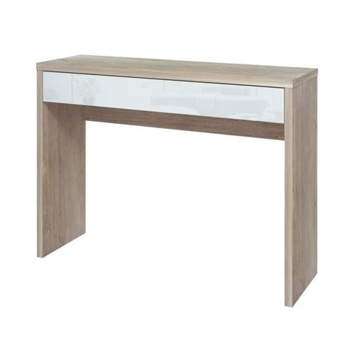 ARENA Console contemporain décor chene blanchi et blanc brillant - L 109 cm