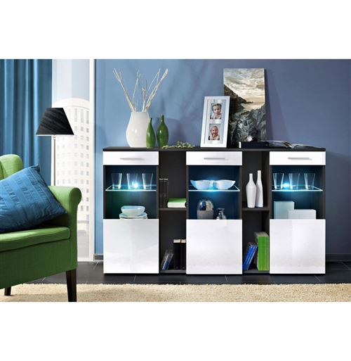 Paris Prix - Buffet 3 Portes Design dorade 160cm Blanc & Noir