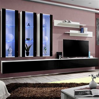 151 Sur Meuble Tv Mural Design Fly Iii 320cm Noir Blanc Achat