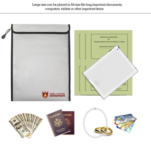 Sac à documents ignifuge 38x 28cm ignifuge pochette étanche pochette  conteneur pour documents A4 passeport banque fichier argent objets de  valeur