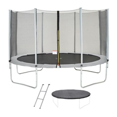 Trampoline MAXI ECO &Oslash; 430 cm Gris - Avec Filet, Echelle, Couverture de Protection