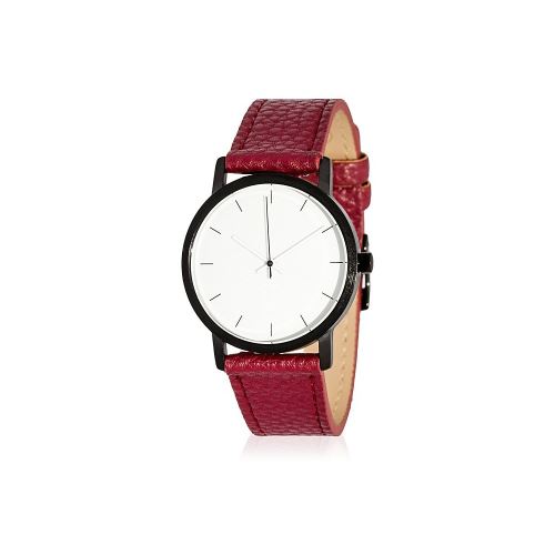 Montre Mixte La Trotteuse Cadran 34 mm En Acier Blanc Et Bracelet Rouge En Cuir LT007