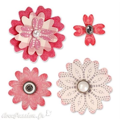 Sizzix matrice de découpe bigz rosaces florales avec bijou au coeur de eileen hull siz658053