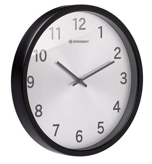 Bresser Mytime Silver Edition Horloge Murale, Plastique, Noir, 25 x 25 x 4,5 cm