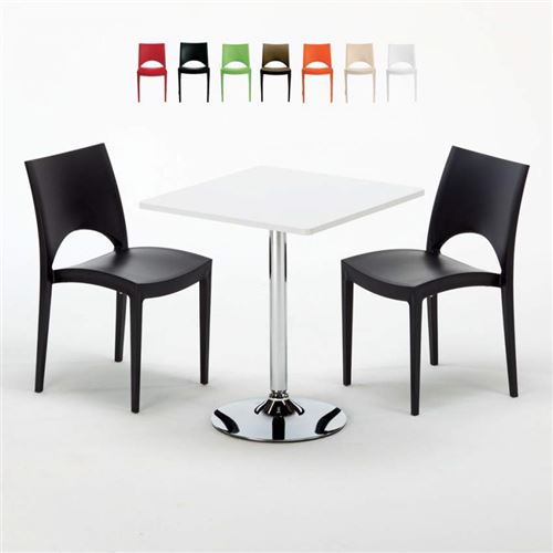 Table Carrée Blanche 70x70cm Avec 2 Chaises Colorées Grand Soleil Set Intérieur Bar Café Paris Cocktail, Couleur: Noir