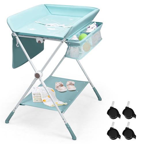 GIANTEX Table à Langer à Roulettes avec Panier de Rangement Hauteur Réglable en 3 Positions Structure en Fer pour Nouveaux-Nés, Bébé (Bleu)