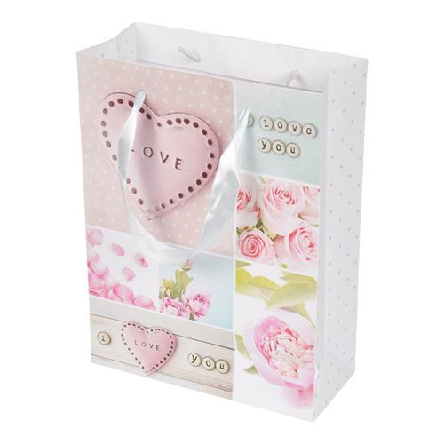 Sac Cadeau Imprimé "Romantique" 14cm Rose