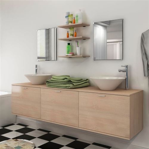 vidaXL 8 pièces de mobilier salle bain et lavabo Beige