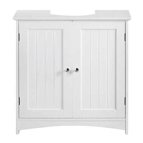 Meuble Sous Lavabo OOBEST® 2 Portes Battantes et 2 Casiers, Blanc