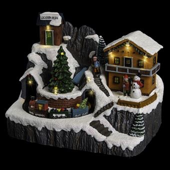 Village de Noël Lumineux en Résine, Miniature Decoration Noel Village en  Résine, LED Maison de Noël Lumineuse Enneigée Personnage Cabane de Noël,  Deco