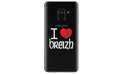 Coque souple pour Samsung Galaxy A8 2018 avec impression Motifs coeur rouge I Love Breizh