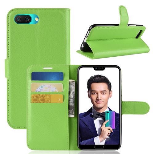 Etui en PU litchi vert pour votre Huawei Honor 10
