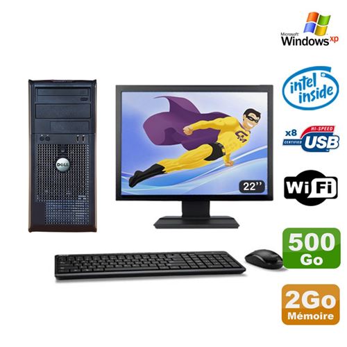 PC Tour Dell Optiplex 360 Mt E7400 2.8Ghz 2Go 500Go Dvd WiFi Xp Ecran 22'