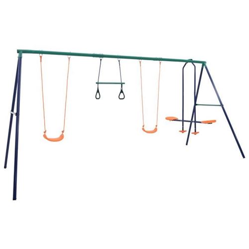 Vidaxl Orange Ensemble De Balançoire Et Anneaux De Gymnastique 4 Places Acier