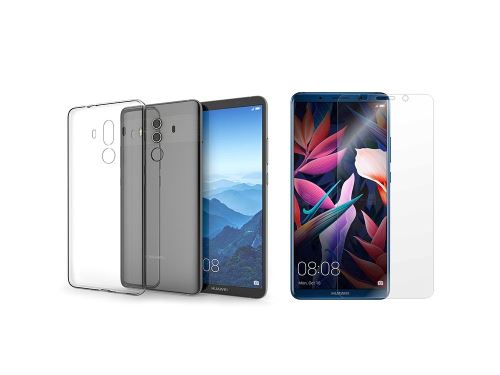 Huawei Mate 10 PRO - Pack 2 en 1 Coque Gel TPU souple ultra slim et transparente + Film en verre trempé Transparent 3D incurvé couvrant tout l'écran