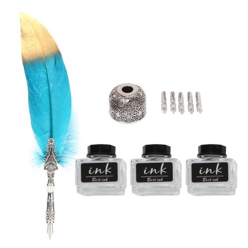 Stylo Plume Européenne Vintage Signe Ensemble De Papeterie Cadeau (Bleu Ciel)