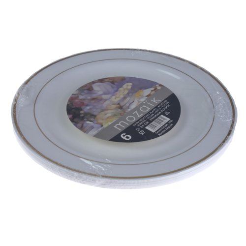 Mozaik Lot de 6 Assiettes en plastique blanc avec bord décoratif – 26 cm