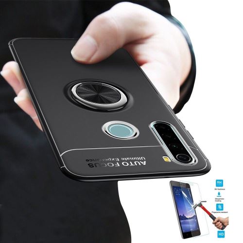 Coque Xiaomi Redmi Note 8T Finger Noir Avec Film Verre Trempé Housse Etui Magnétique Rotatif hfs-house®